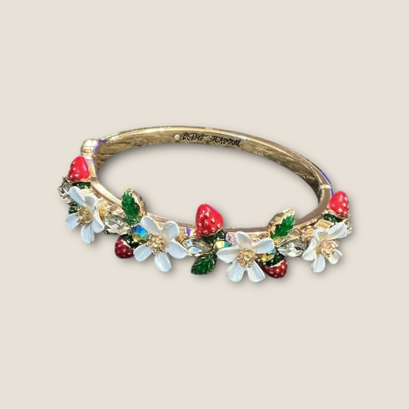 Betsey Johnson Strawberry and Rhinestone Bangle Bracelet - Picture 2 of 5